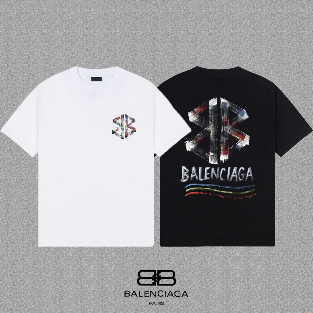 P80✨🔥 BALENCIAGA Paris lettering printed short-sleeved T-shirt. Custom-woven and dyed 300 grams of combed cotton heavyweight fabric. Zero color difference in threads. Perfect details. Different from the current currency version. Welcome to compare. Same Style for men and women. Must-sell in the picture above. Color: White Black Size: 1 2 3 4